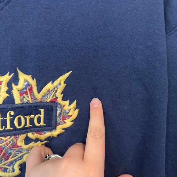 Vintage Stratford Crewneck Sweatshirt No Size Embroidered Navy Blue Gold Red - Picture 8 of 9